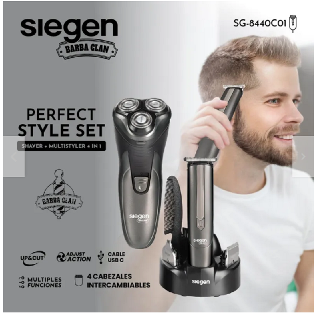 Set Cortapelos y Afeitadora  4 en 1 con Base SIEGEN SG-8440C01-6
