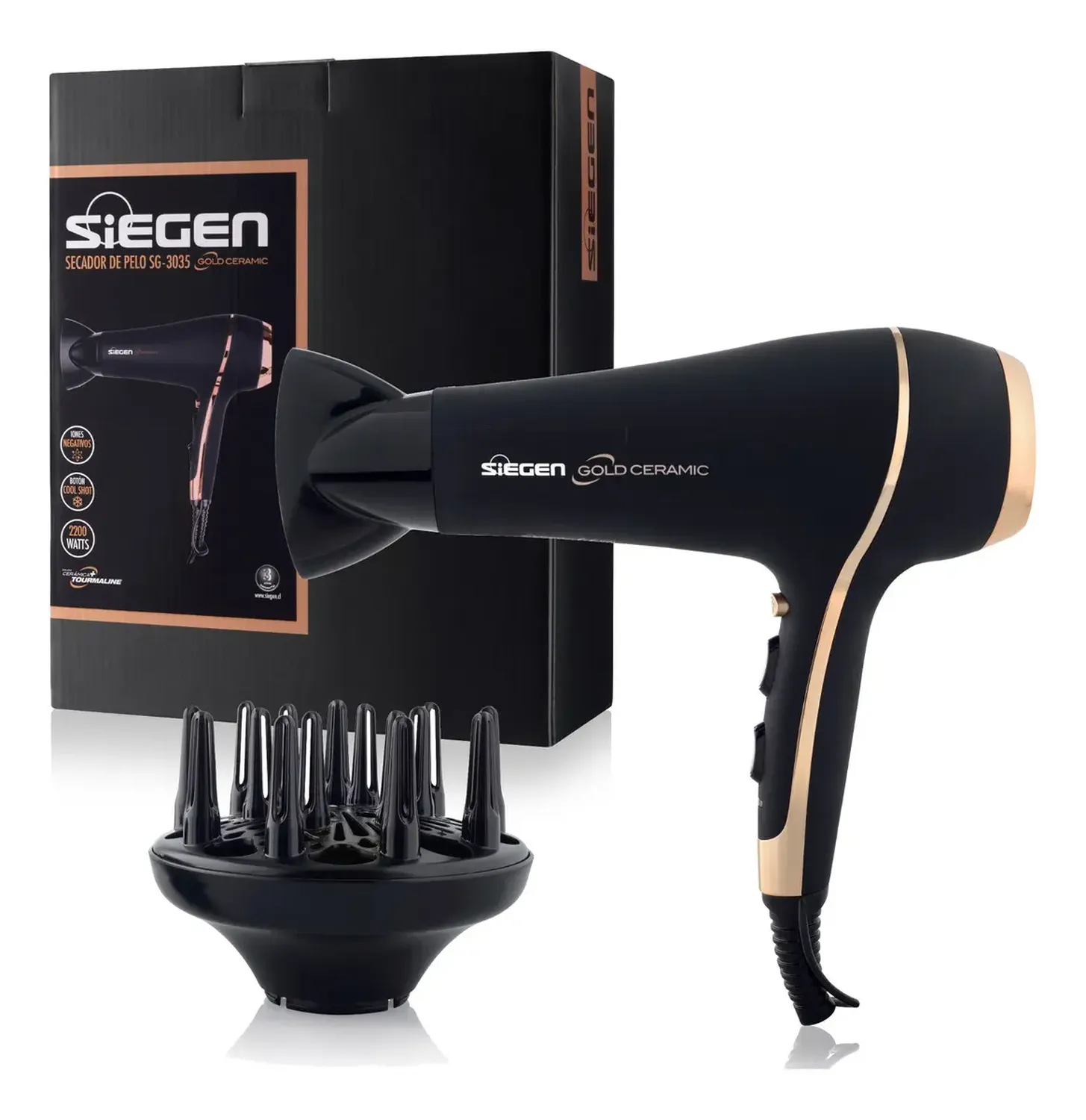 Secador De Pelo Siegen Sg-3035 Color Negro Negro/dorado-5