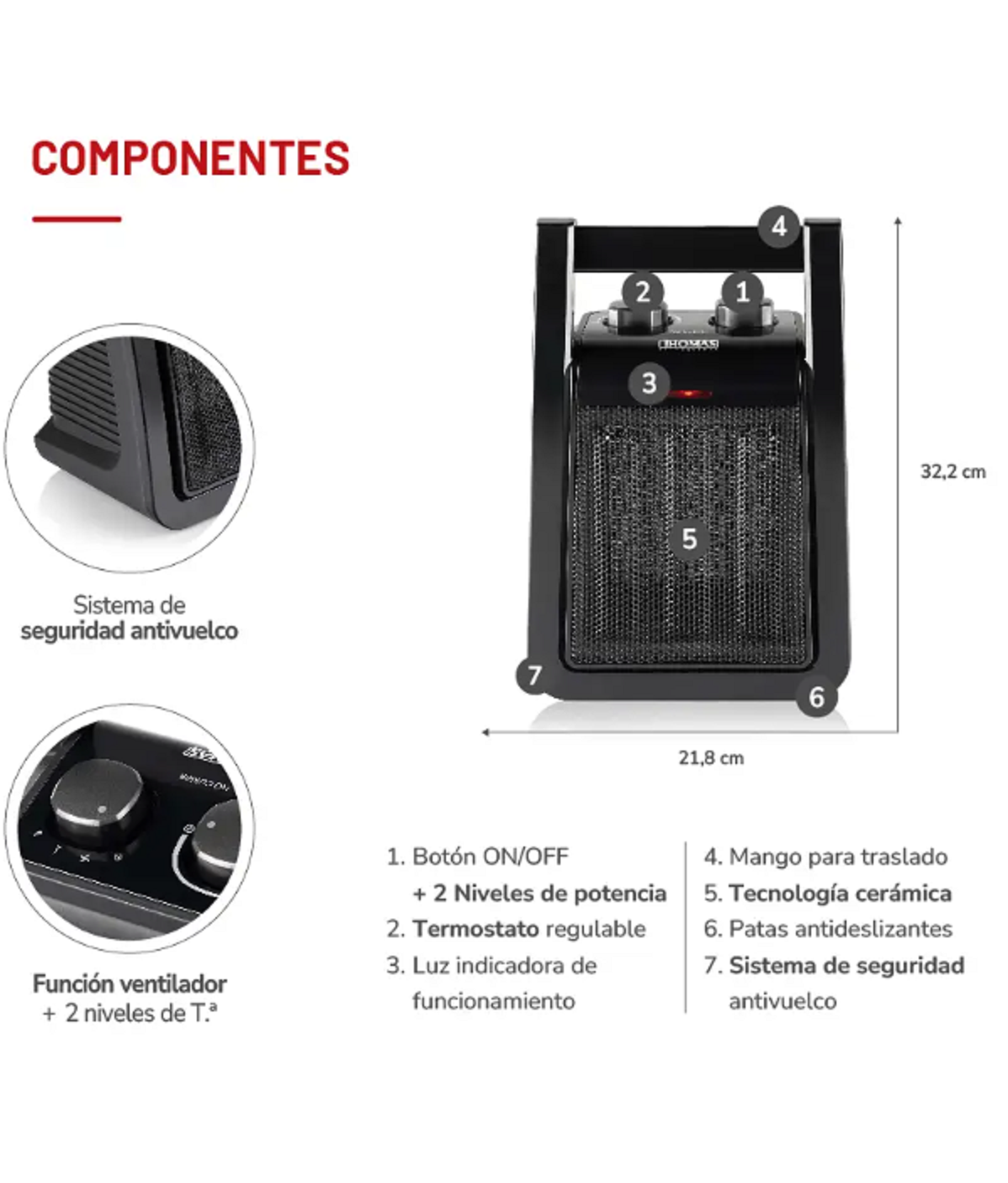 Termoventilador cerámico THOMAS TH-CH38-3