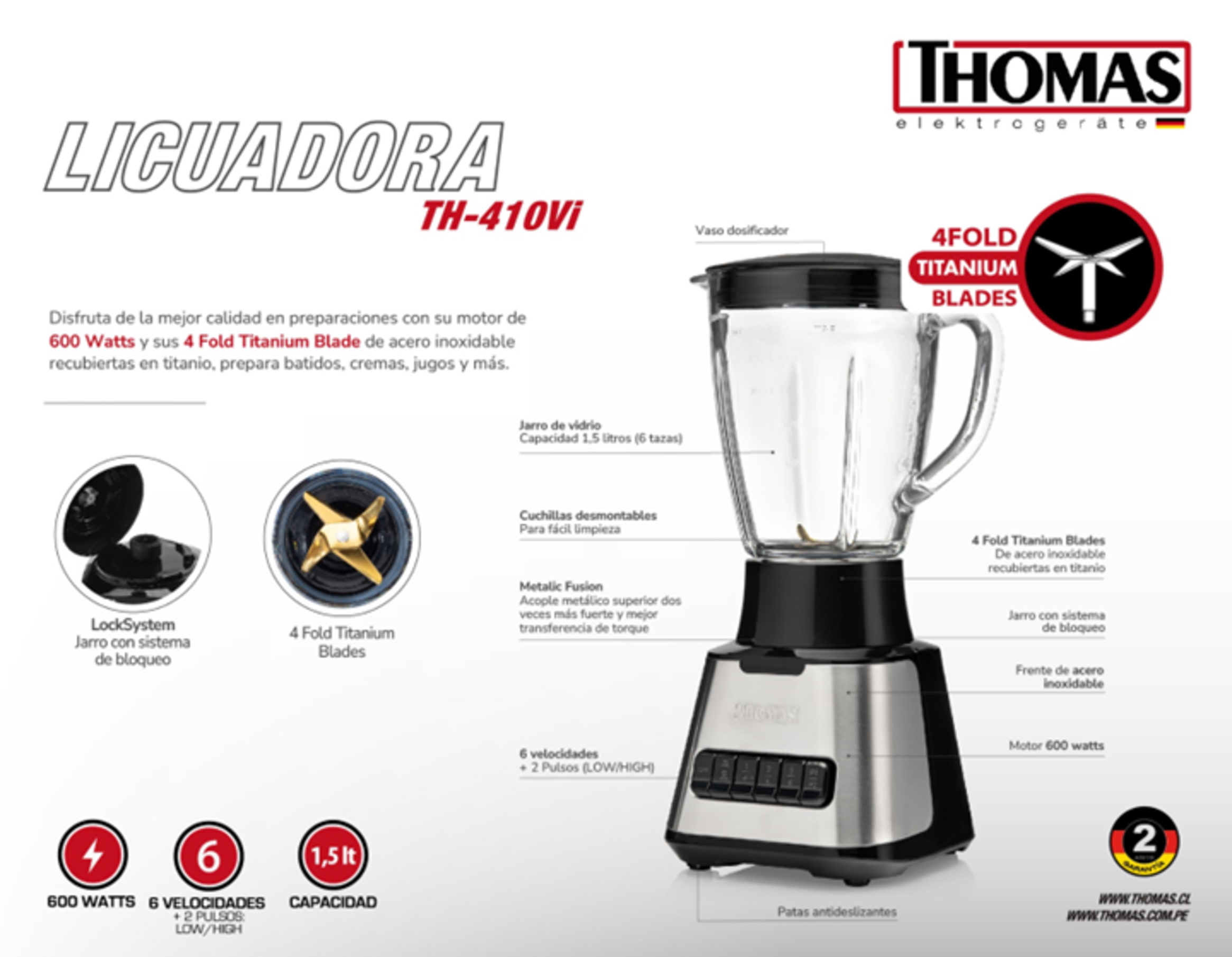 Licuadora 6 velocidades 1,5lts THOMAS TH-410Vi 600 Watts-4