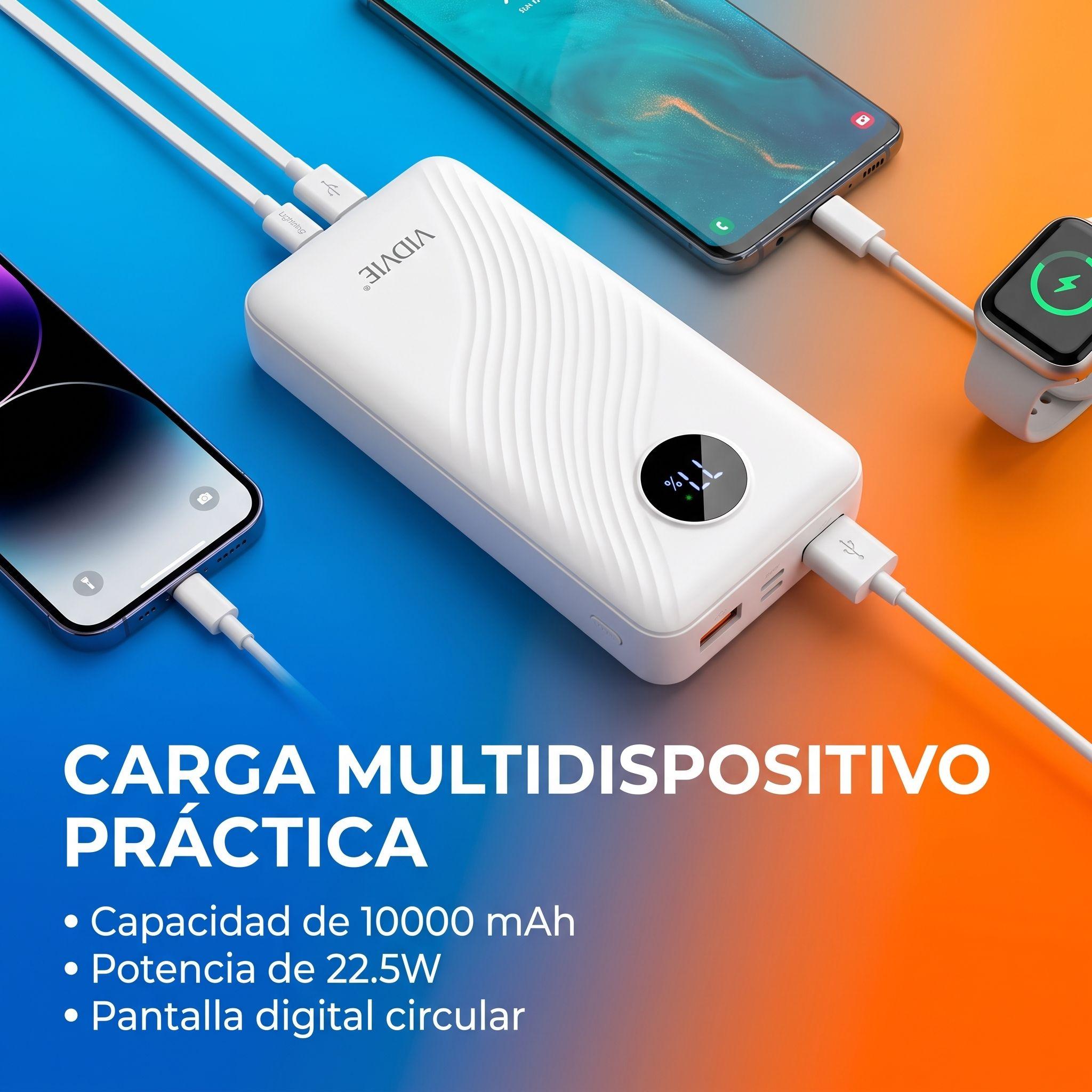 BATERÍA PORTÁTIL POWER BANK 10000 mAh 22.5W VIDVIE PB7017 CON CABLES INTEGRADOS Y PANTALLA DIGITAL-3