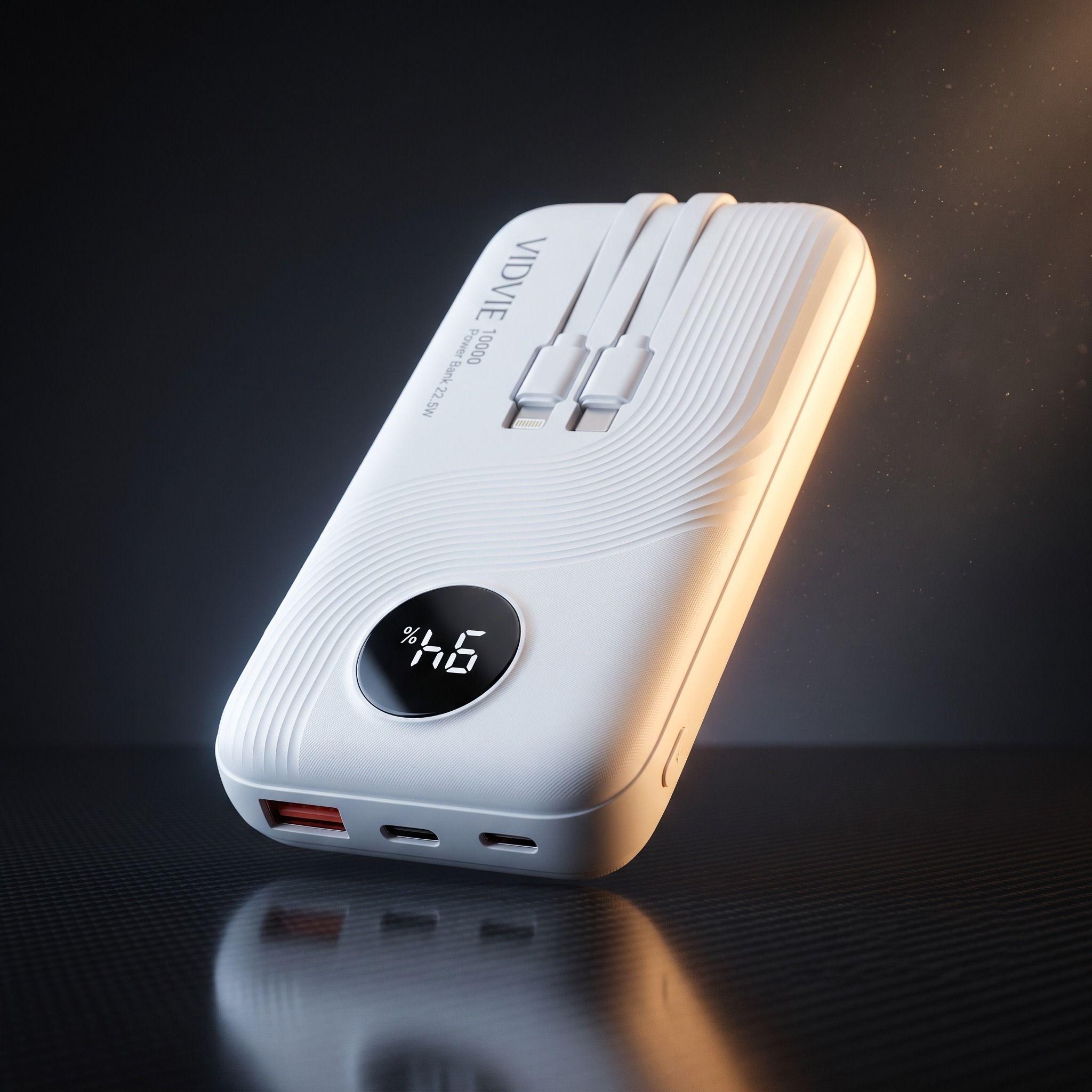 BATERÍA PORTÁTIL POWER BANK 10000 mAh 22.5W VIDVIE PB7017 CON CABLES INTEGRADOS Y PANTALLA DIGITAL-4