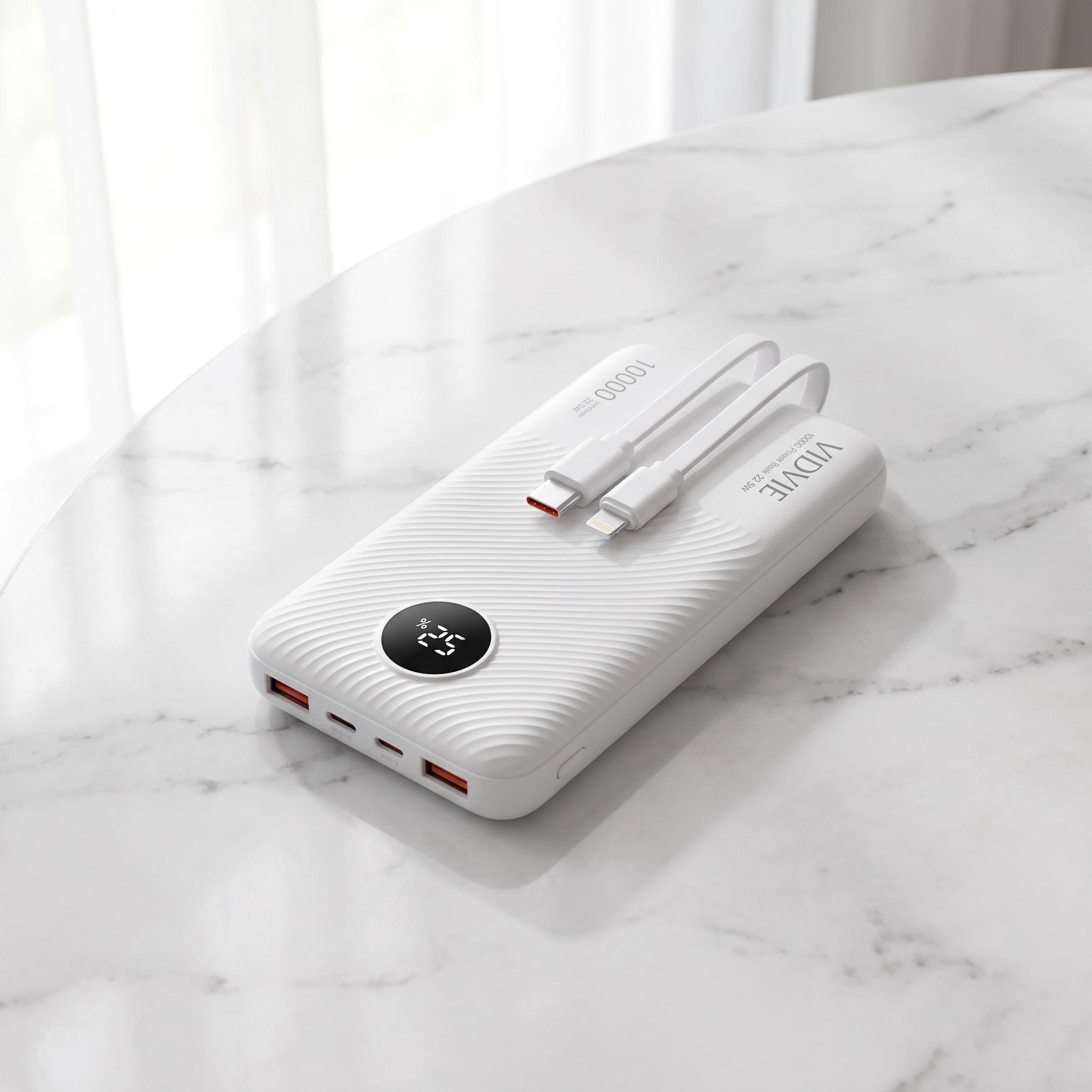 BATERÍA PORTÁTIL POWER BANK 10000 mAh 22.5W VIDVIE PB7017 CON CABLES INTEGRADOS Y PANTALLA DIGITAL-5