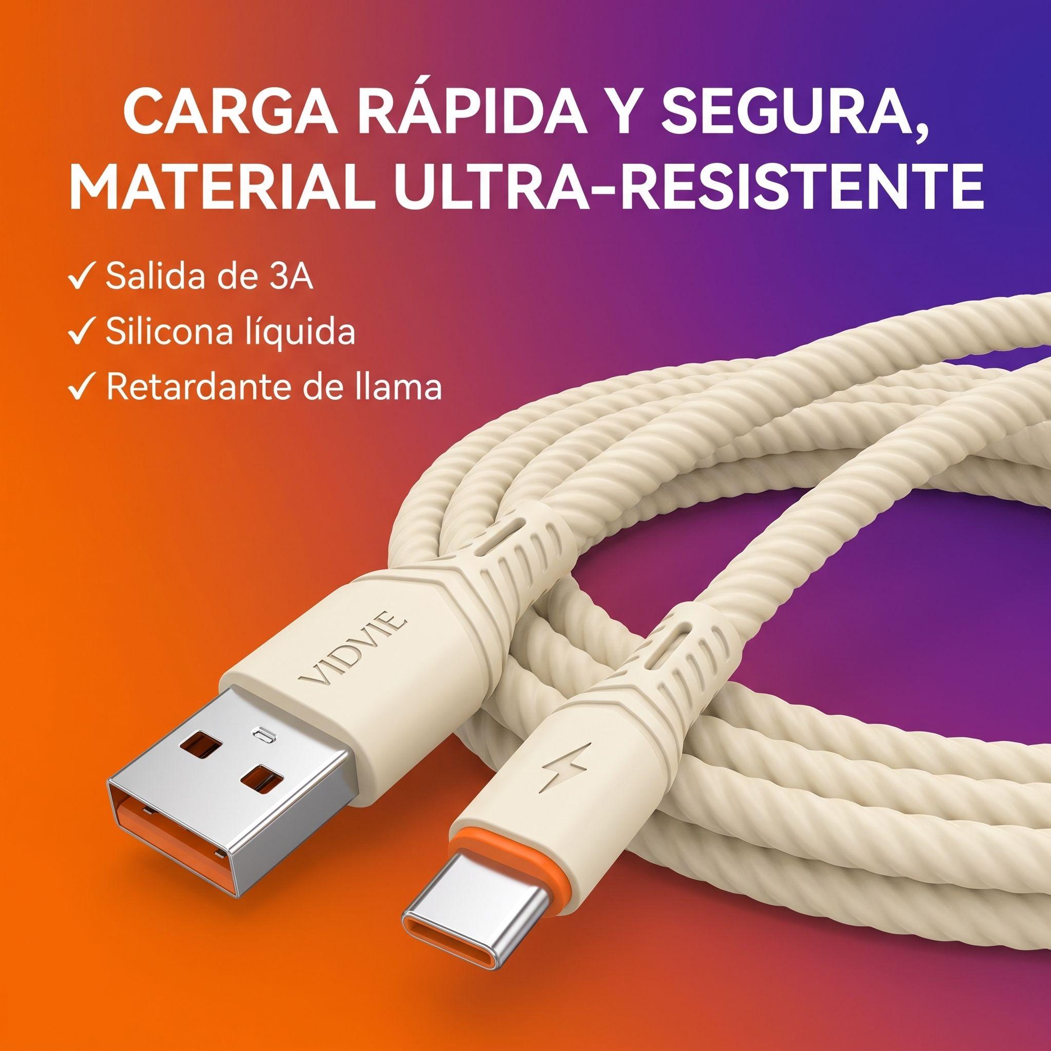 CABLE DE CARGA RÁPIDA USB-A A TIPO C 3A VIDVIE - SILICONA LÍQUIDA ULTRA RESISTENTE-3