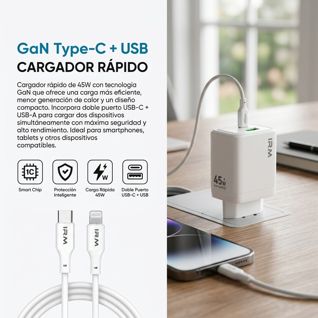 Cargador Rapido 45w Ir24 IRM Con Cable Lightning-2