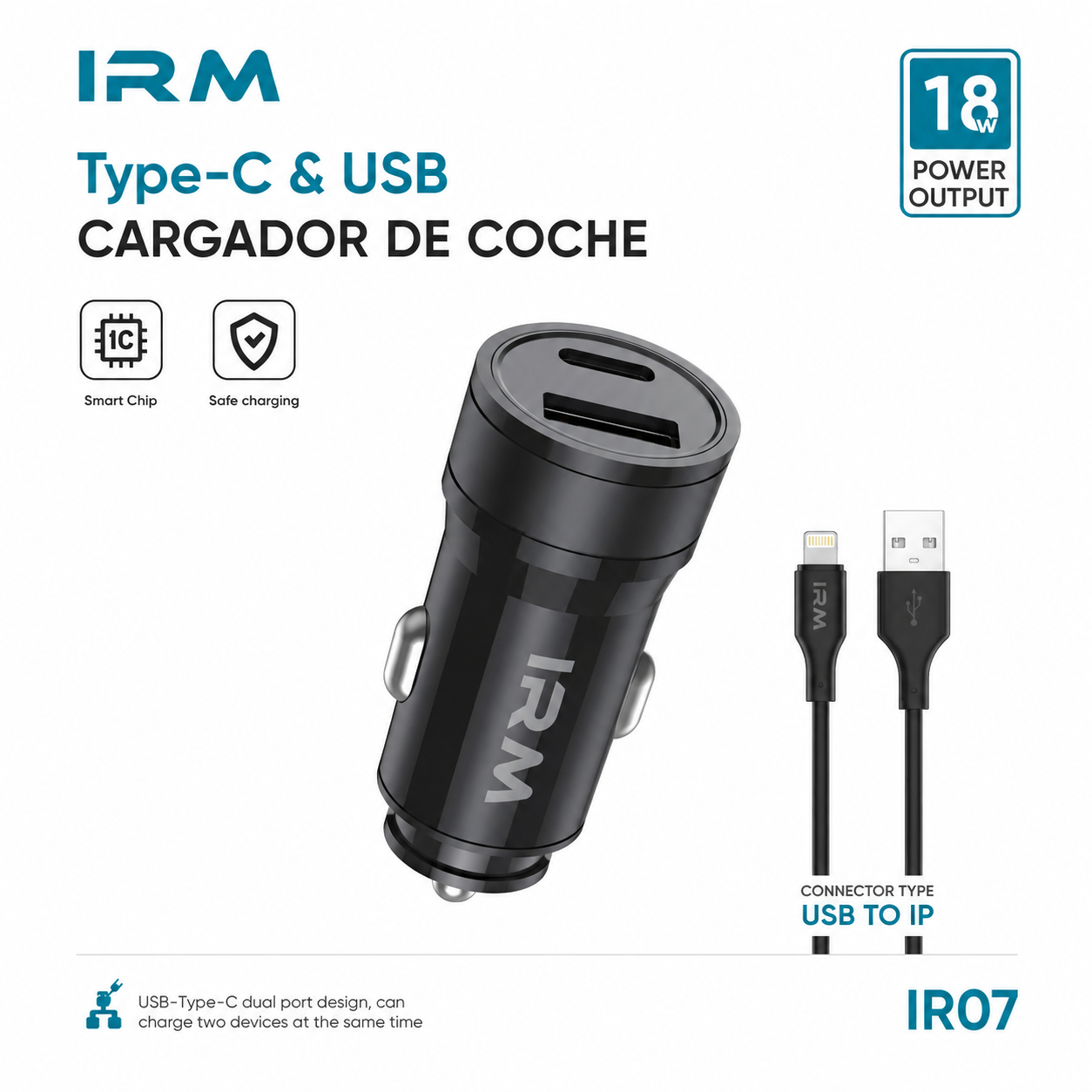 Cargador 18w de Celular Para Auto Ir07 IRM Con Cable Lightning-3