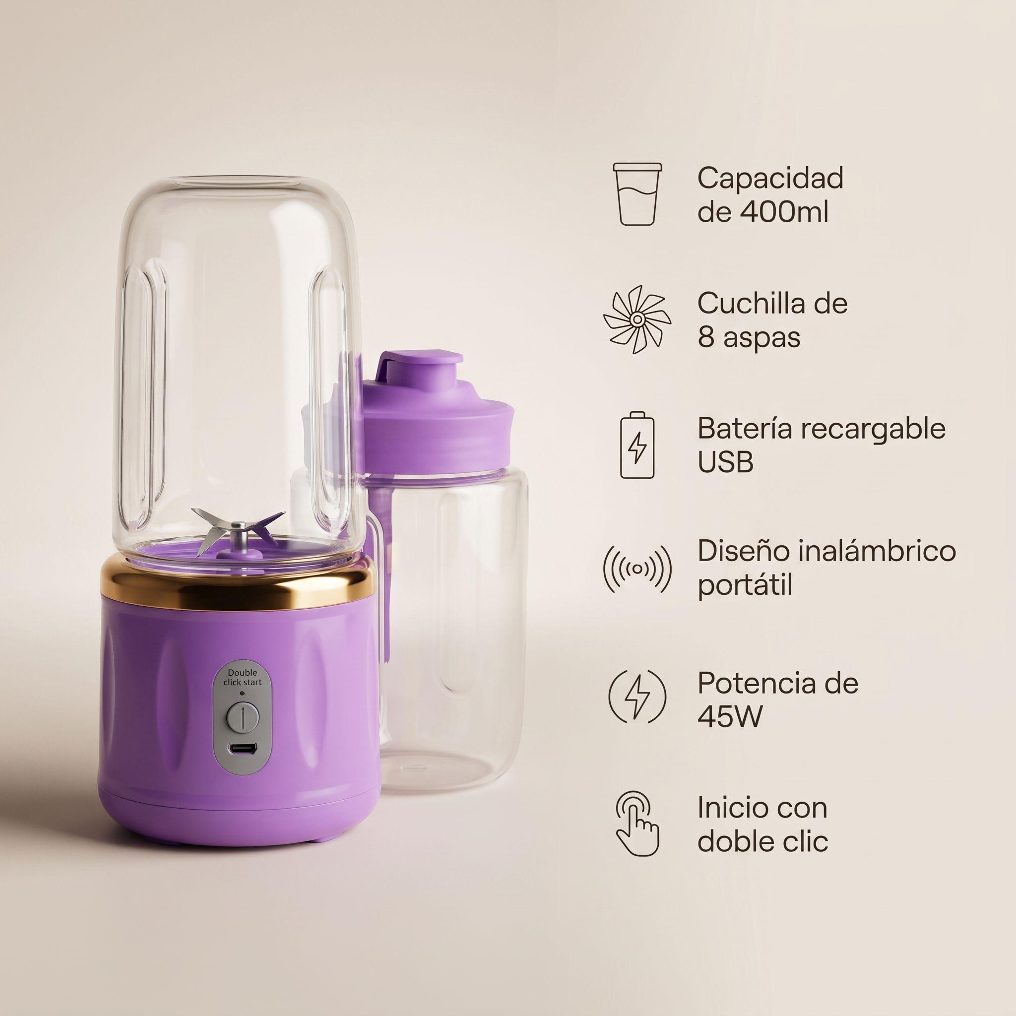 Juguera Licuadora Portátil Vaso Personal Recargable USB-2