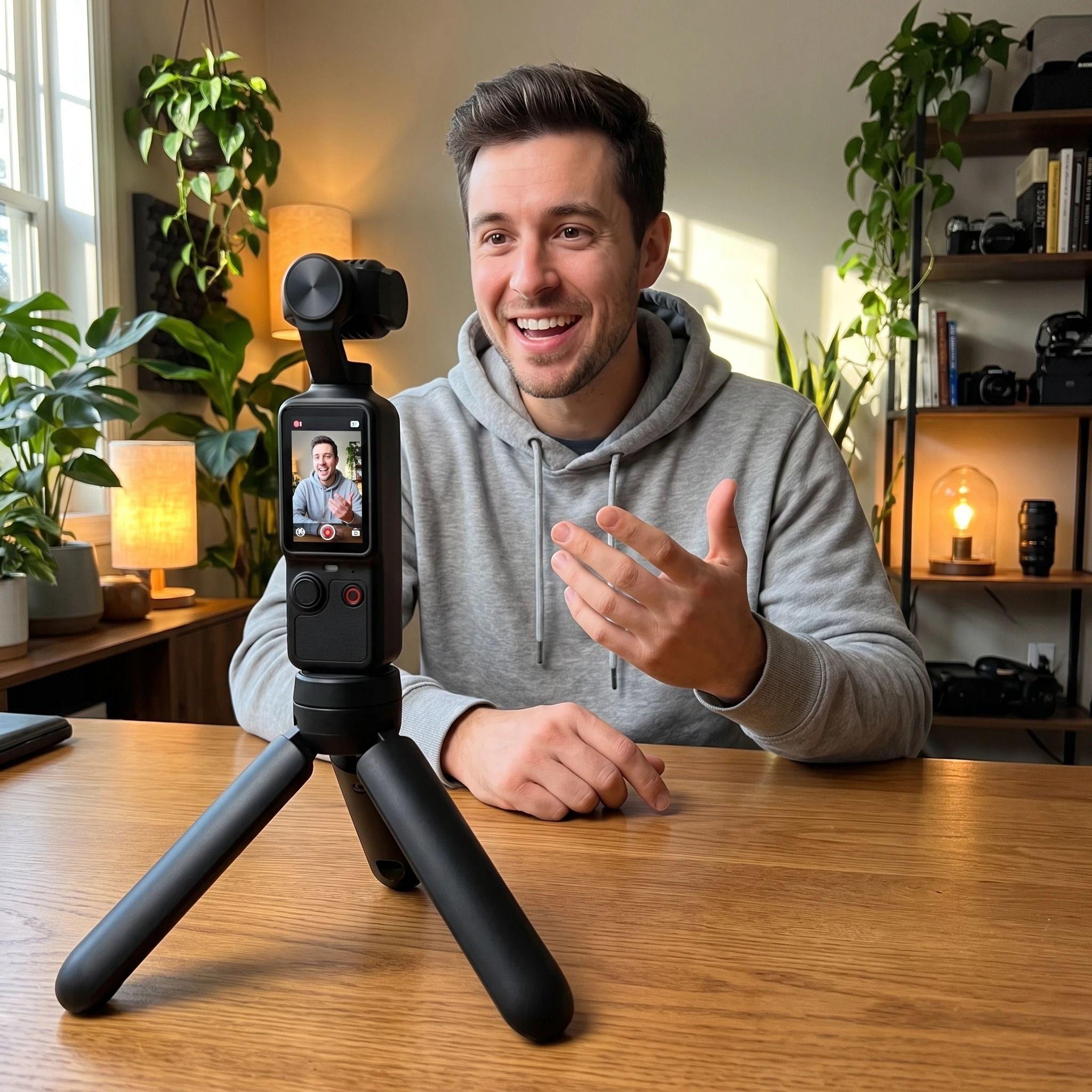 Cámara De Bolsillo 4K Cabezal Giratorio 360 Con Trípode-3