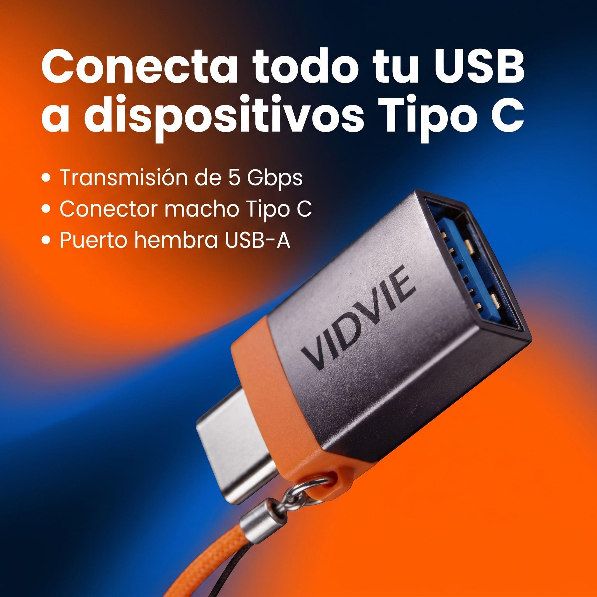 Adaptador VIDVIE USB Tipo C Macho a USB-A Hembra OTG Alta Velocidad-3