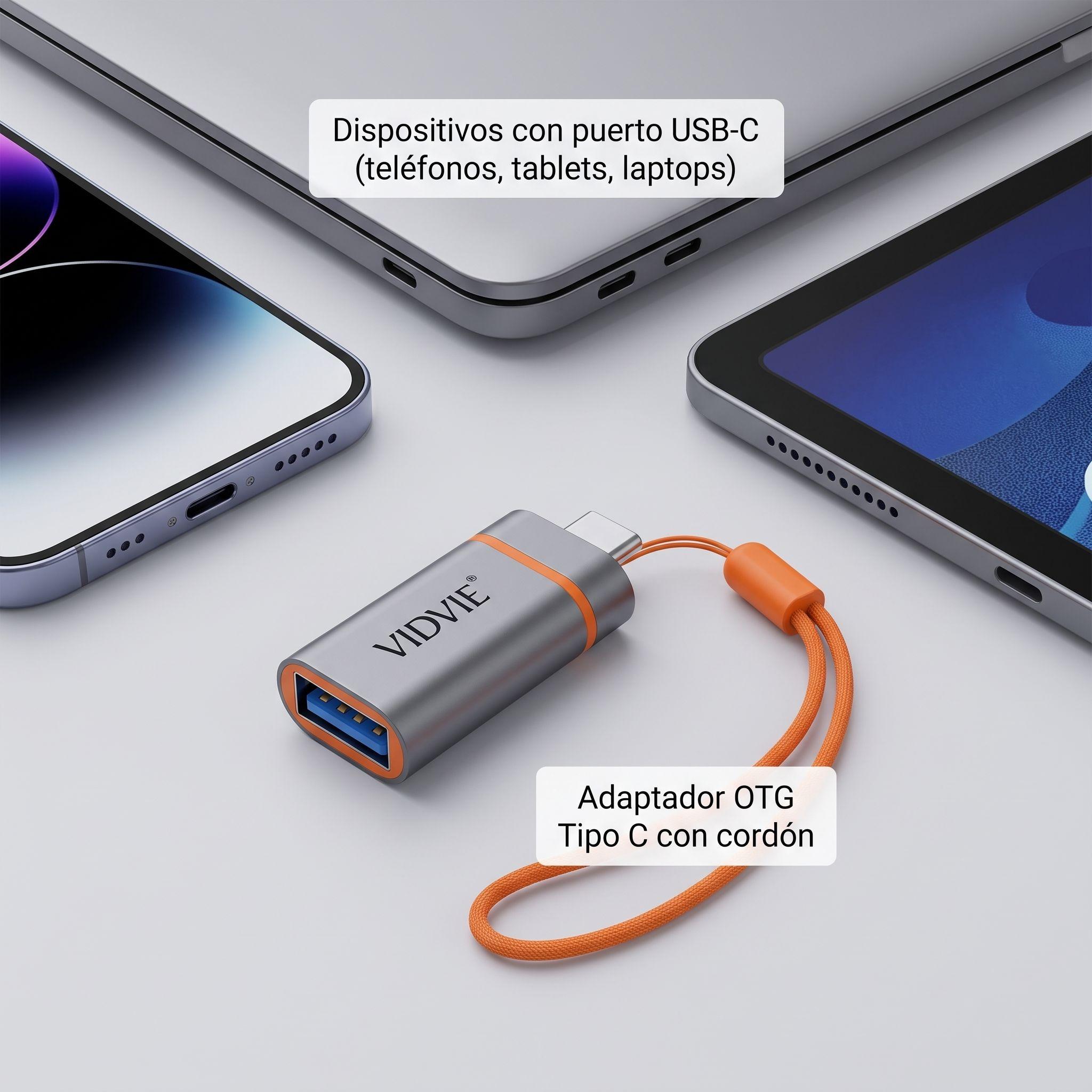 Adaptador VIDVIE USB Tipo C Macho a USB-A Hembra OTG Alta Velocidad-6
