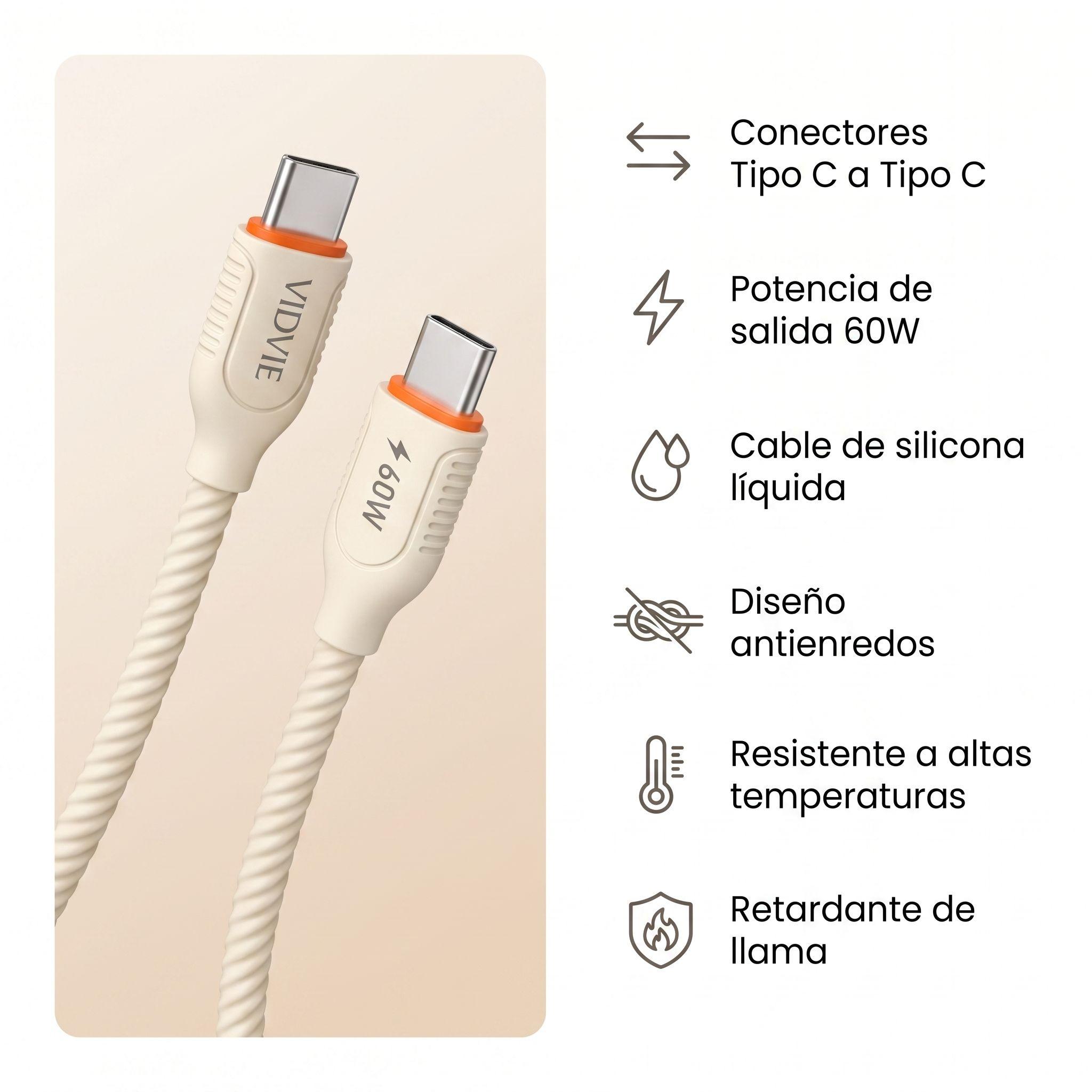 CABLE TIPO C A TIPO C 60W DE SILICONA LÍQUIDA VIDVIE-2