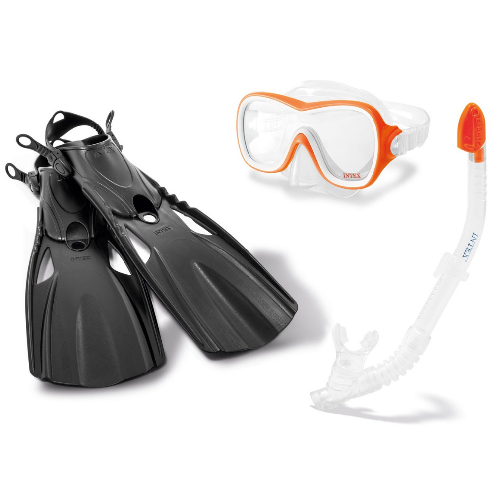 Set de Buceo Intex Mascara Buceo + Tubo Snorkel + Aletas Wave Rider Sport-0