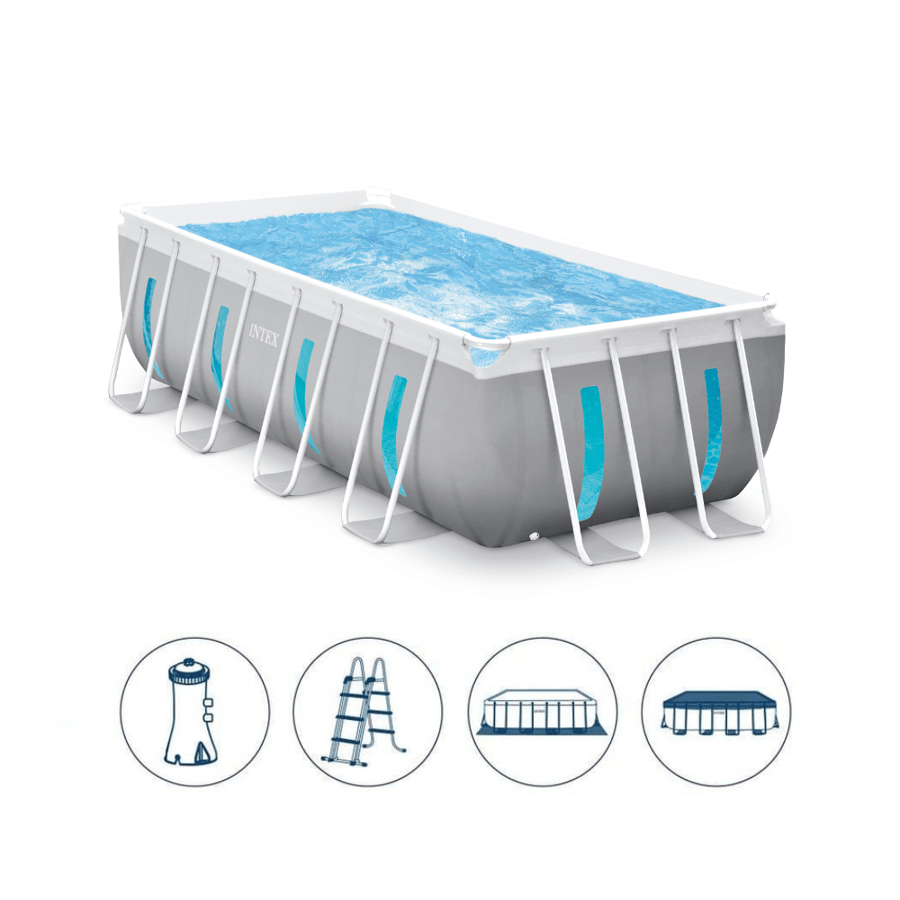 Piscina Estructural Intex Prisma Frame Clearview Set 400x200x122 Cm + Bomba + Escalera + Cobertor + Base-2