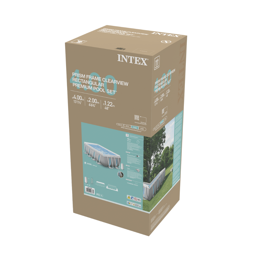 Piscina Estructural Intex Prisma Frame Clearview Set 400x200x122 Cm + Bomba + Escalera + Cobertor + Base-9