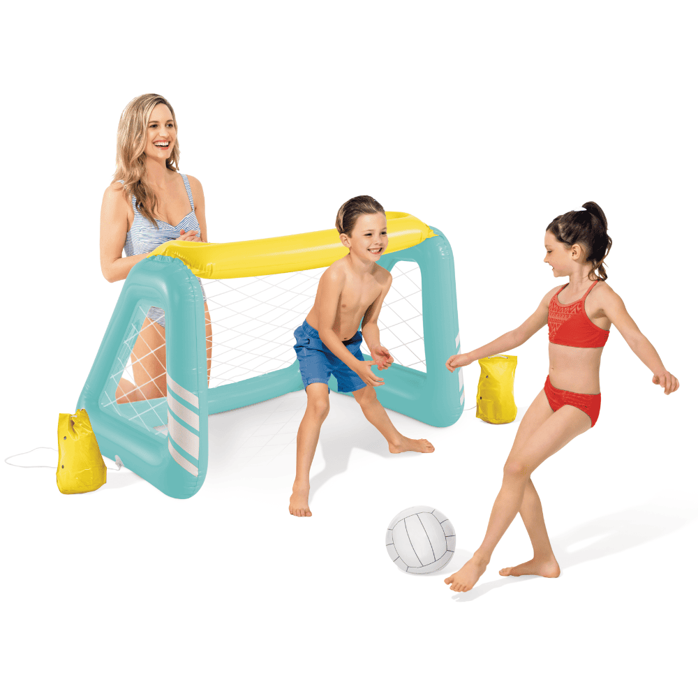 Juego Piscina Inflable Intex Arco Fútbol y Waterpolo Fun Goals + Pelota Inflable Celeste Amarillo-4
