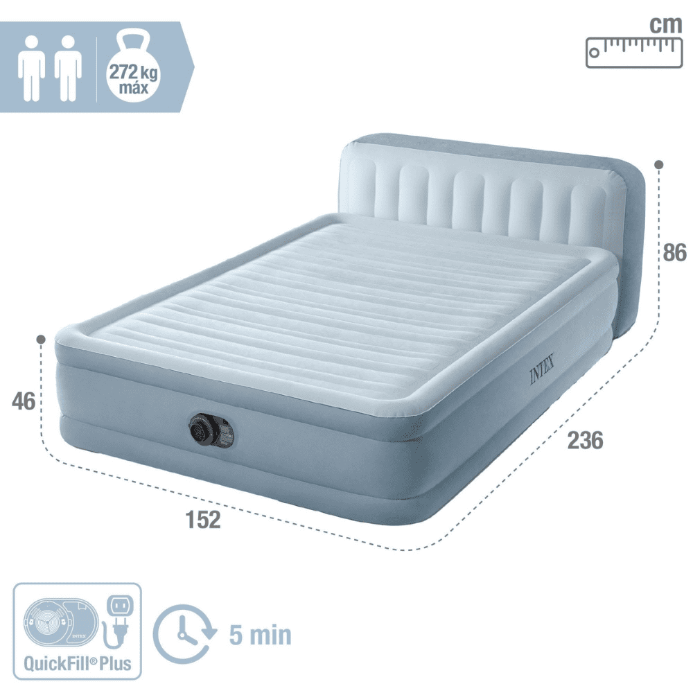 Colchón Inflable Eléctrico Intex 2 Plazas 152x203x46 Cm Respaldo Queen Plush Headboard-6