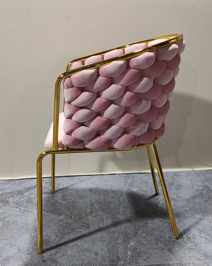 Poltrona de Terciopelo Rosa Acolchada Estilo Glam-3