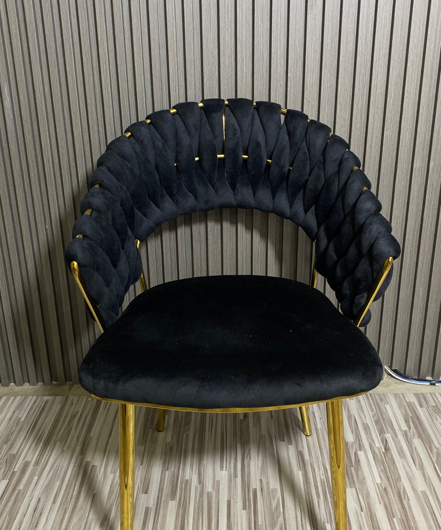 Poltrona de Terciopelo Negro Acolchada Estilo Glam-1