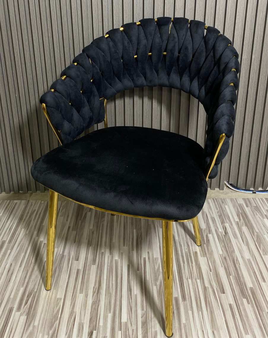 Poltrona de Terciopelo Negro Acolchada Estilo Glam-3