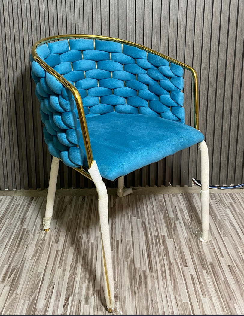 Poltrona de Terciopelo Azul Turquesa Acolchada Estilo Glam-3