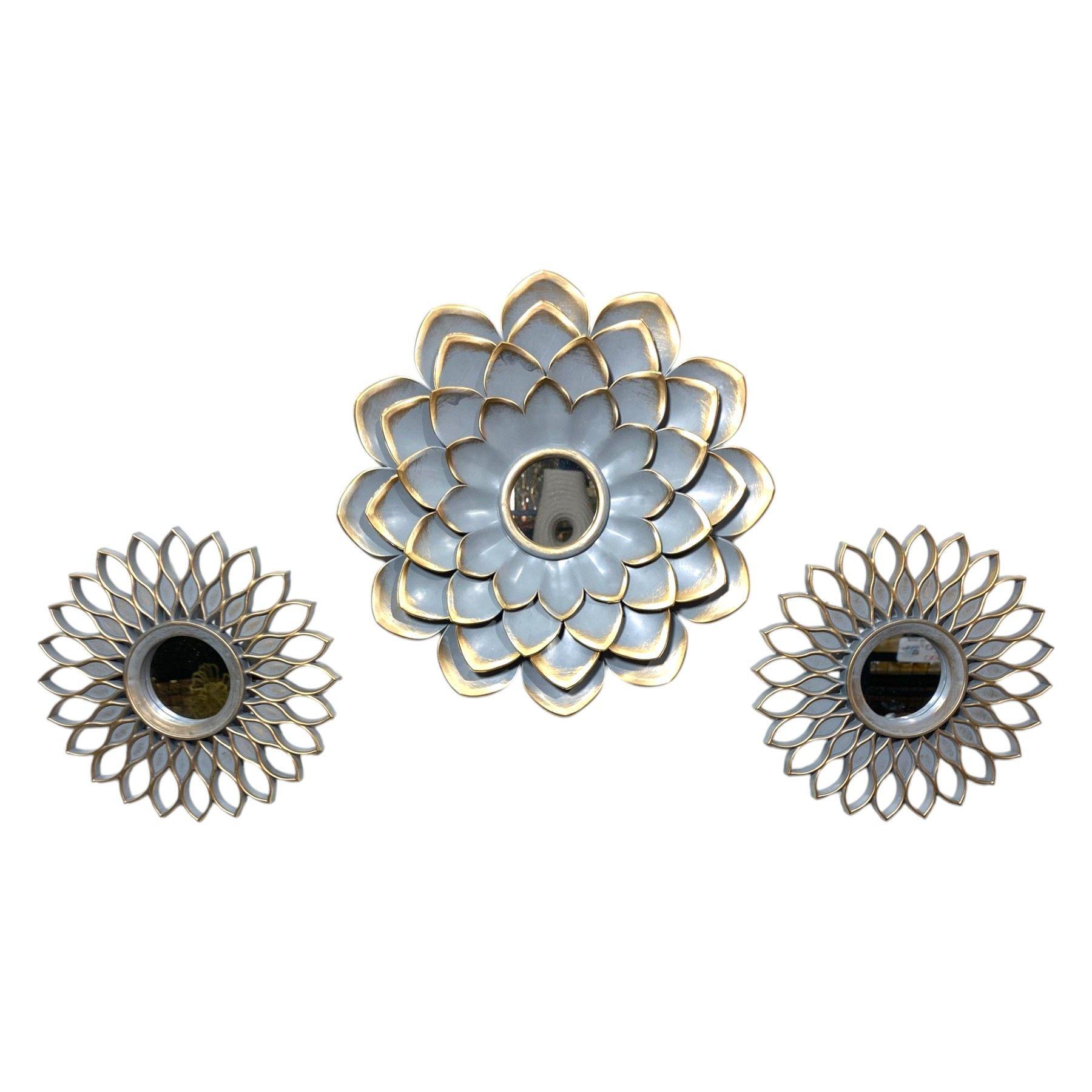 Set Espejos Diseño Flor Color Gris-1