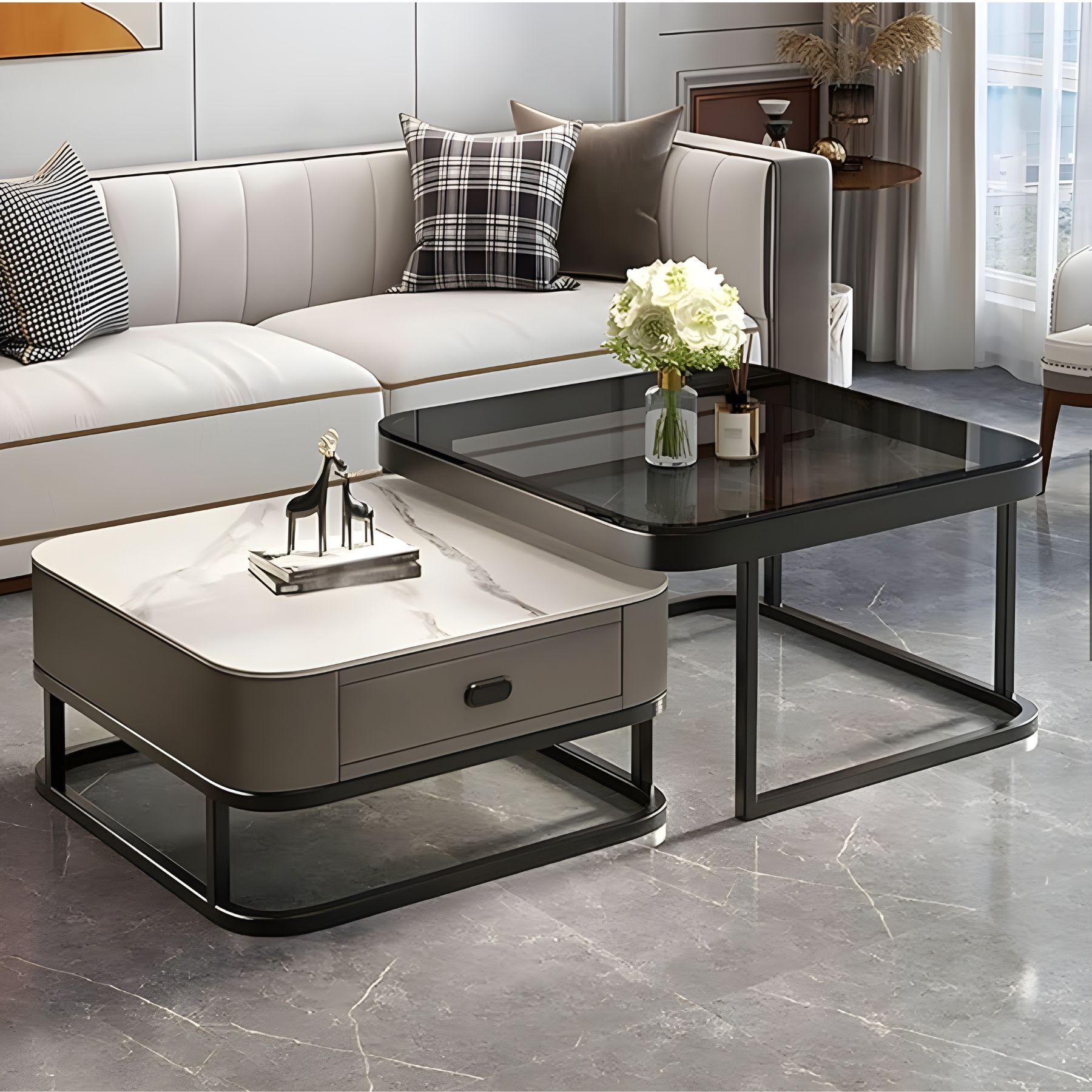 Mesa De Centro Tipo Nido Con Recubrimiento En Cuero-2