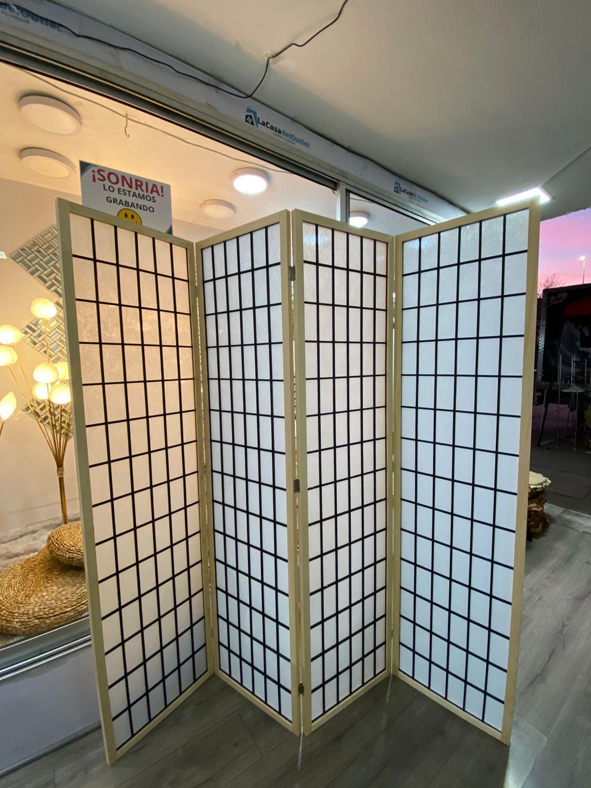 Biombo Separador de Ambientes Japones con Papel Shojji De 4 Paneles-0