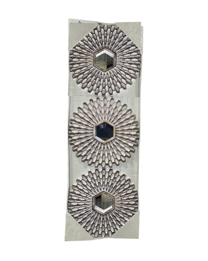 Set x3 Espejos Decorativos con Marco de Diseño de Sol en Tono Plateado-0
