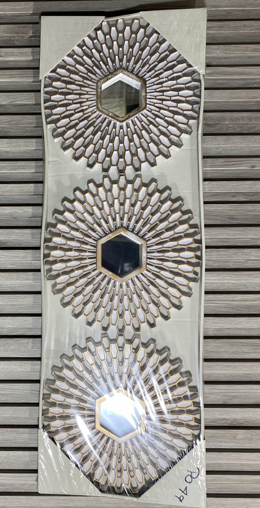 Set x3 Espejos Decorativos con Marco de Diseño de Sol en Tono Plateado-1