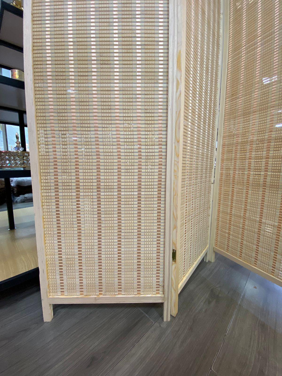 Biombo Separador de Ambientes De Madera y Bambu De 4 Paneles-2