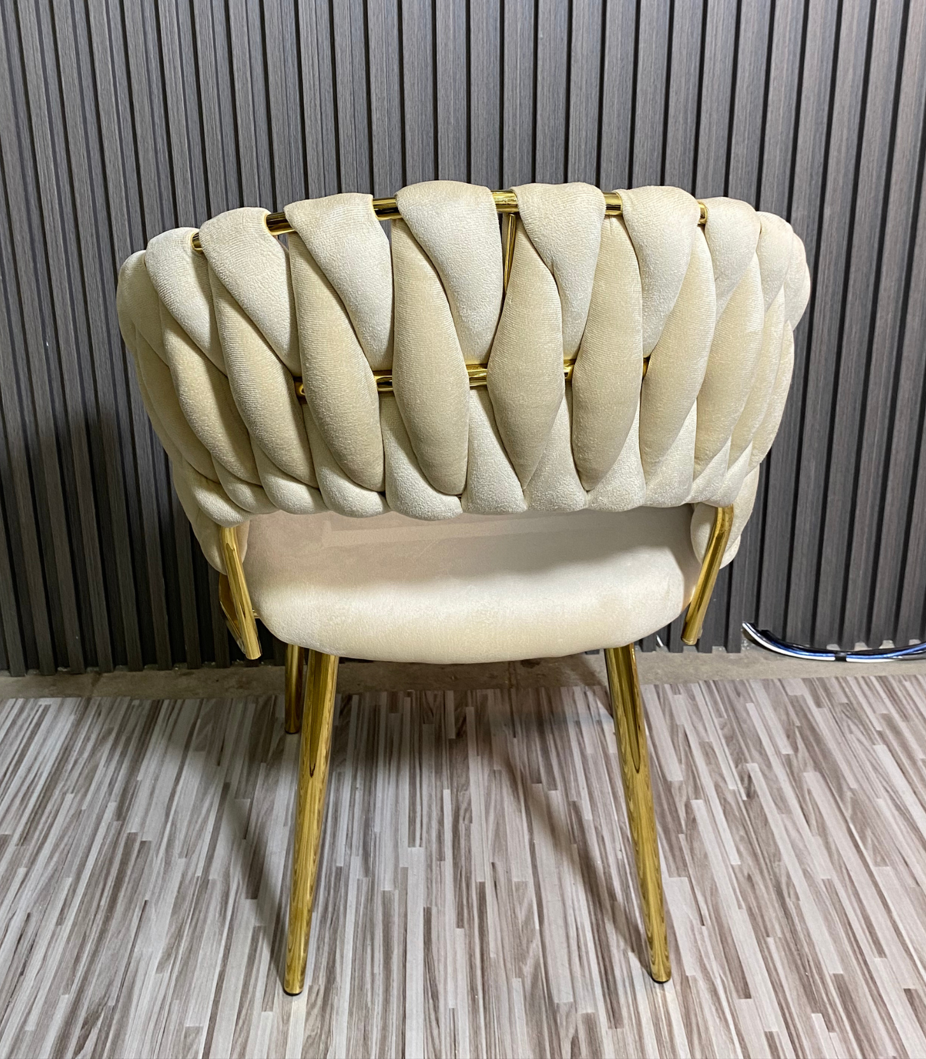 Poltrona de Terciopelo Beige Acolchada Estilo Glam-2