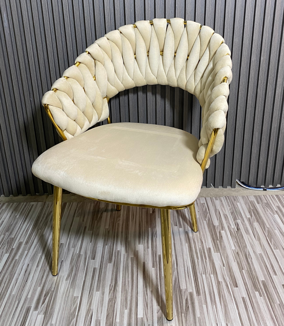 Poltrona de Terciopelo Beige Acolchada Estilo Glam-3