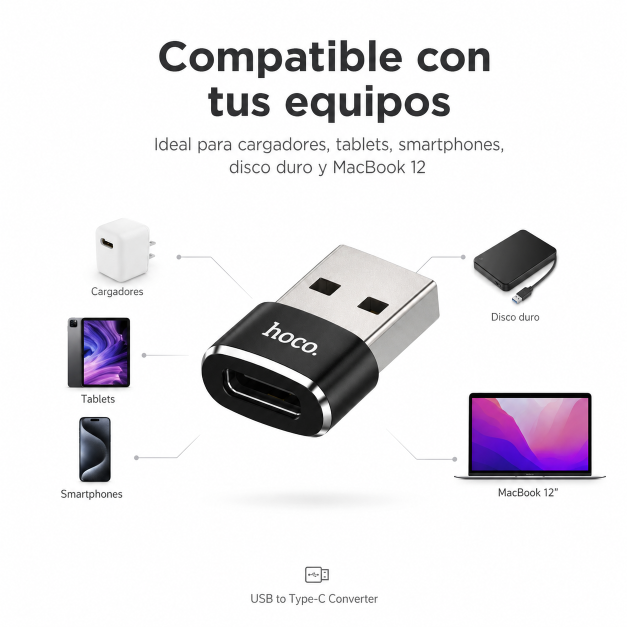 Adaptador Usb Tipo A A Usb C Hoco Ua6 Premium-5