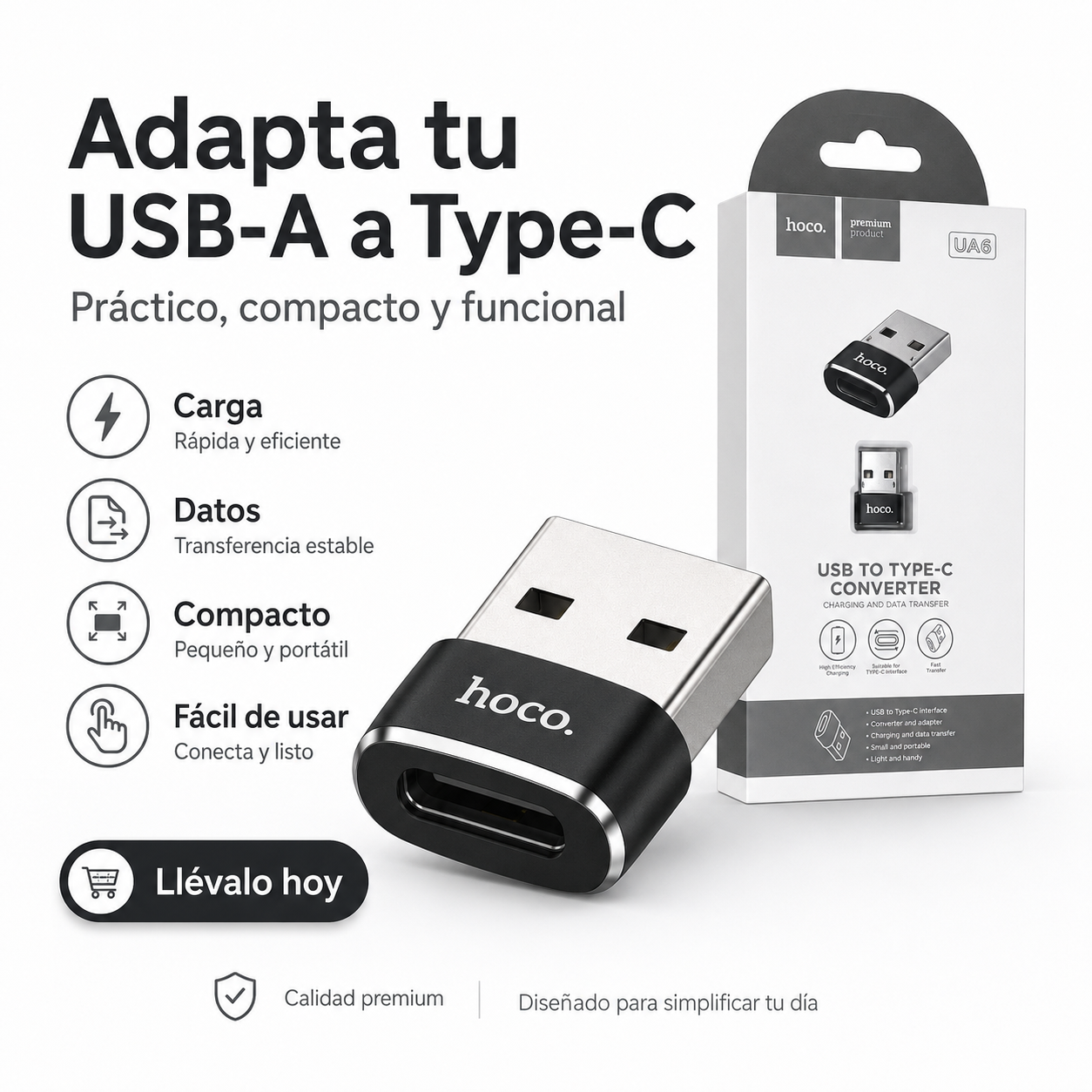 Adaptador Usb Tipo A A Usb C Hoco Ua6 Premium-9