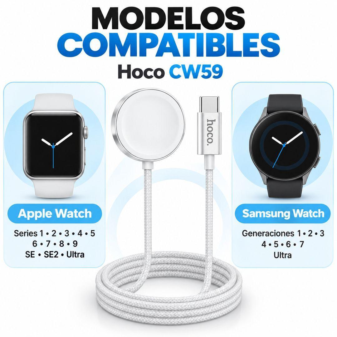 Cargador Inalambrico Hoco CW59 Apple Watch Samsung Watch USB C-9