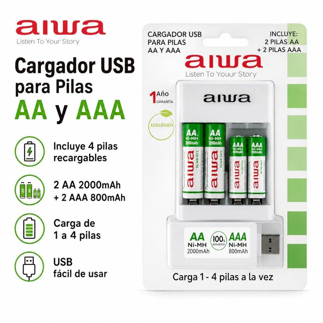 Cargador USB Para Pilas AA AAA Aiwa Con 4 Pilas Recargables-2