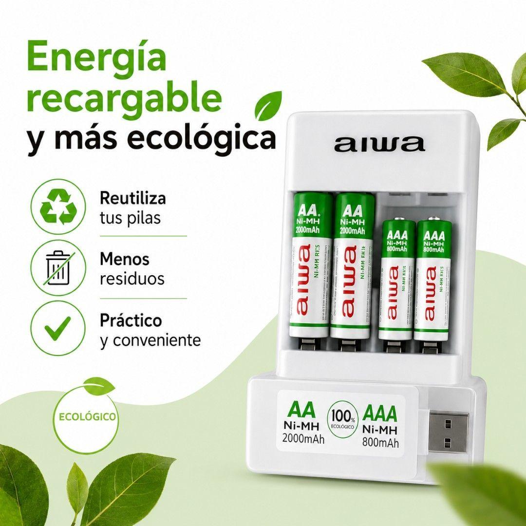 Cargador USB Para Pilas AA AAA Aiwa Con 4 Pilas Recargables-4