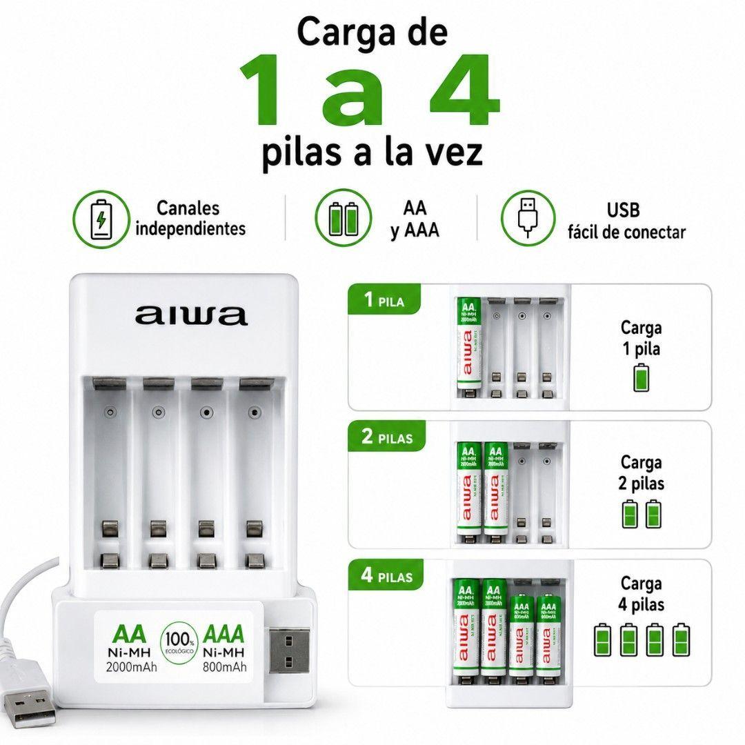 Cargador USB Para Pilas AA AAA Aiwa Con 4 Pilas Recargables-5