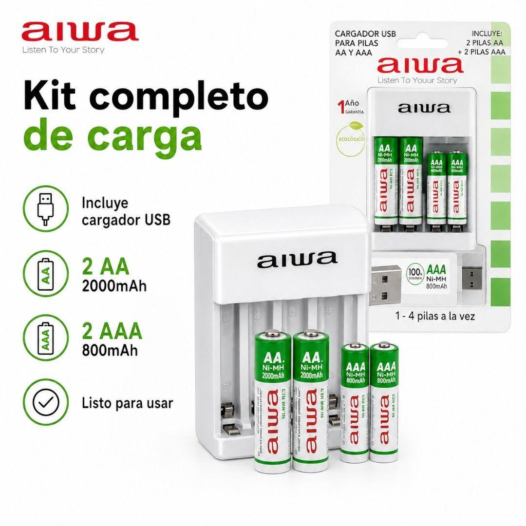 Cargador USB Para Pilas AA AAA Aiwa Con 4 Pilas Recargables-6