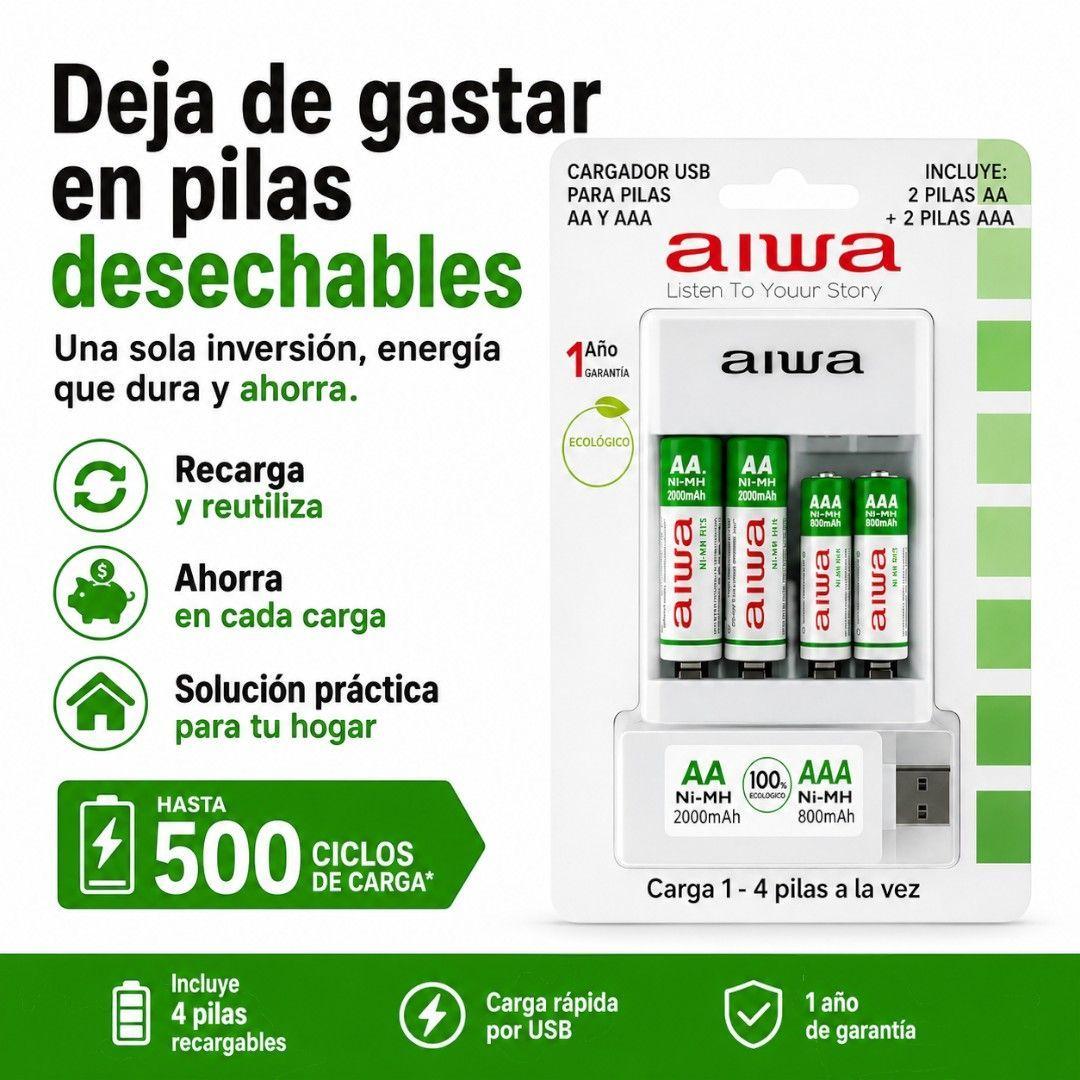 Cargador USB Para Pilas AA AAA Aiwa Con 4 Pilas Recargables-7