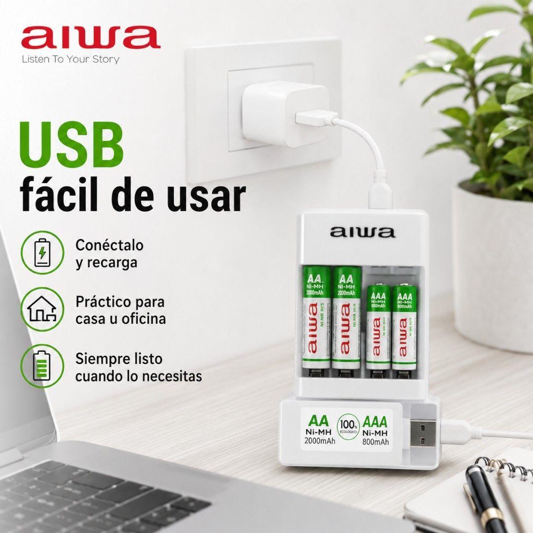 Cargador USB Para Pilas AA AAA Aiwa Con 4 Pilas Recargables-8