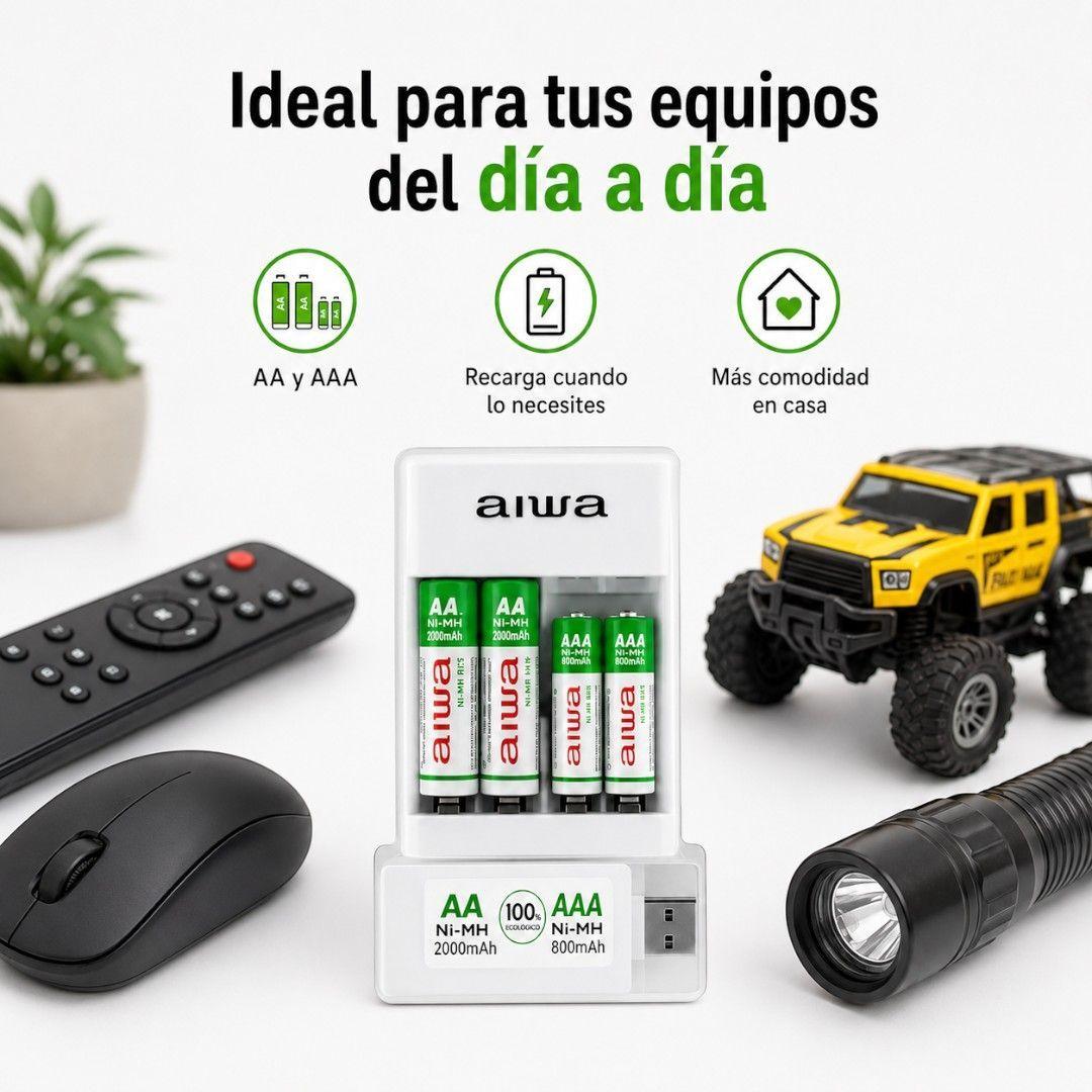 Cargador USB Para Pilas AA AAA Aiwa Con 4 Pilas Recargables-9