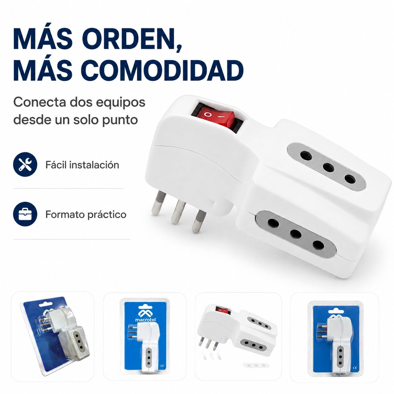 Triple Enchufe Universal Con Interruptor Encendido 10A-5