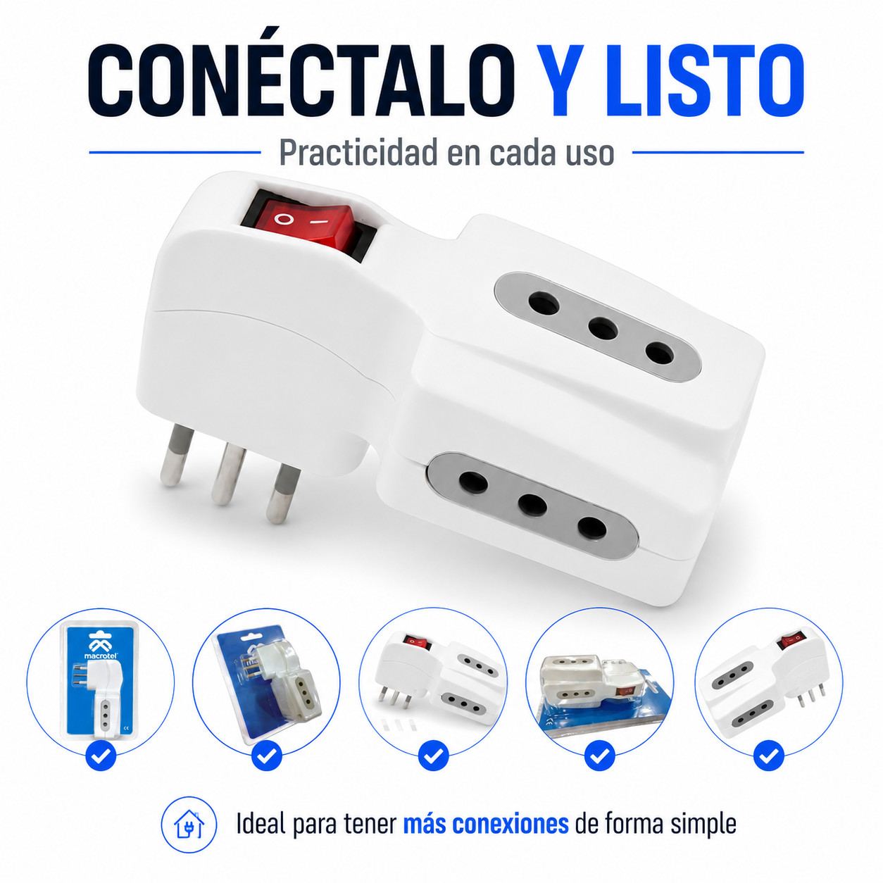 Triple Enchufe Universal Con Interruptor Encendido 10A-8