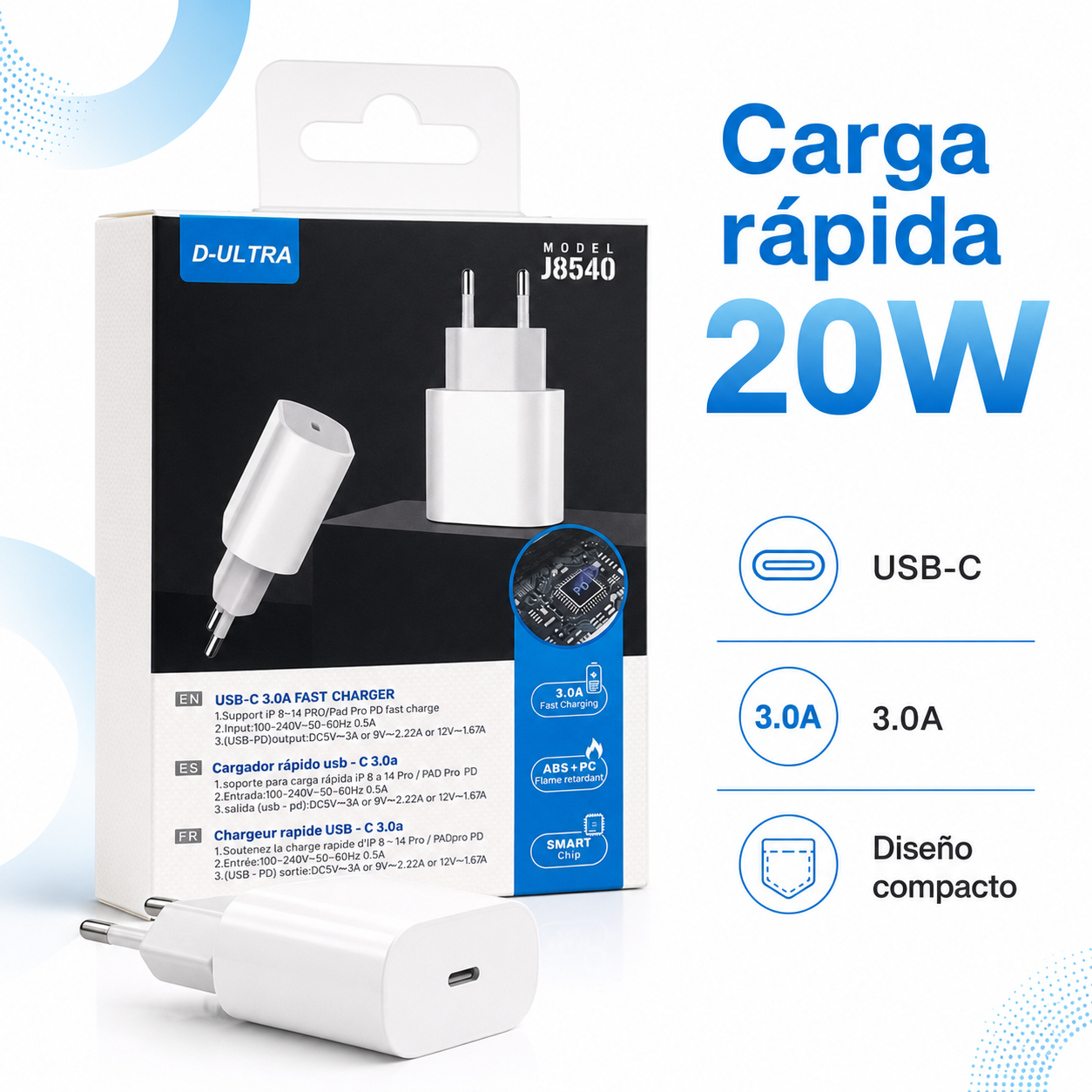 Adaptador USB C 20W Carga R pida PD Para iPhone Android-2