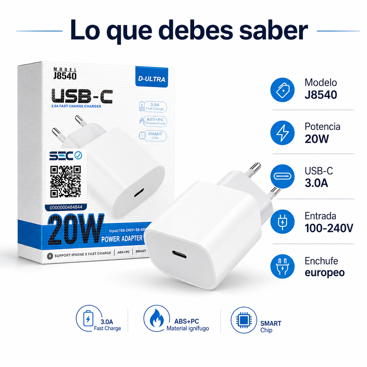 Adaptador USB C 20W Carga R pida PD Para iPhone Android-7