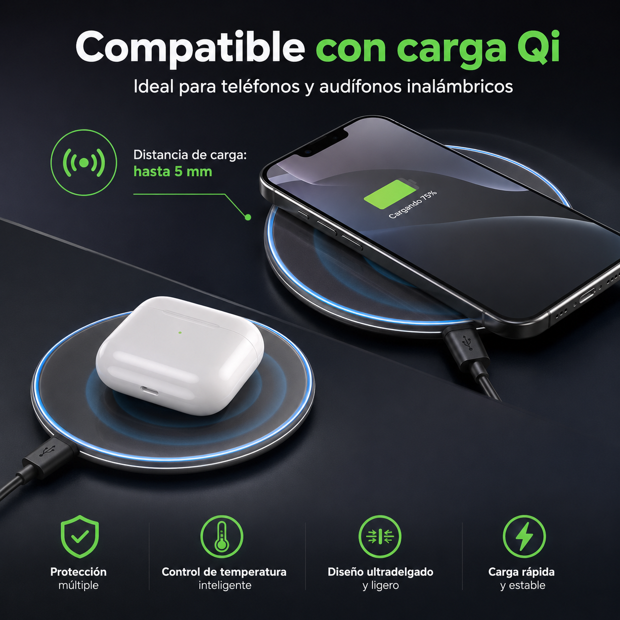 Cargador Inalambrico Hoco CW6 Pro 15W Carga Rapida Qi-3