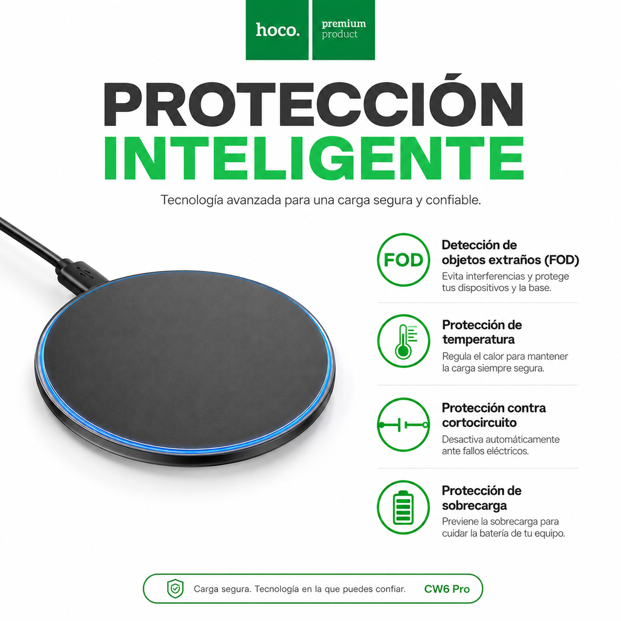 Cargador Inalambrico Hoco CW6 Pro 15W Carga Rapida Qi-7