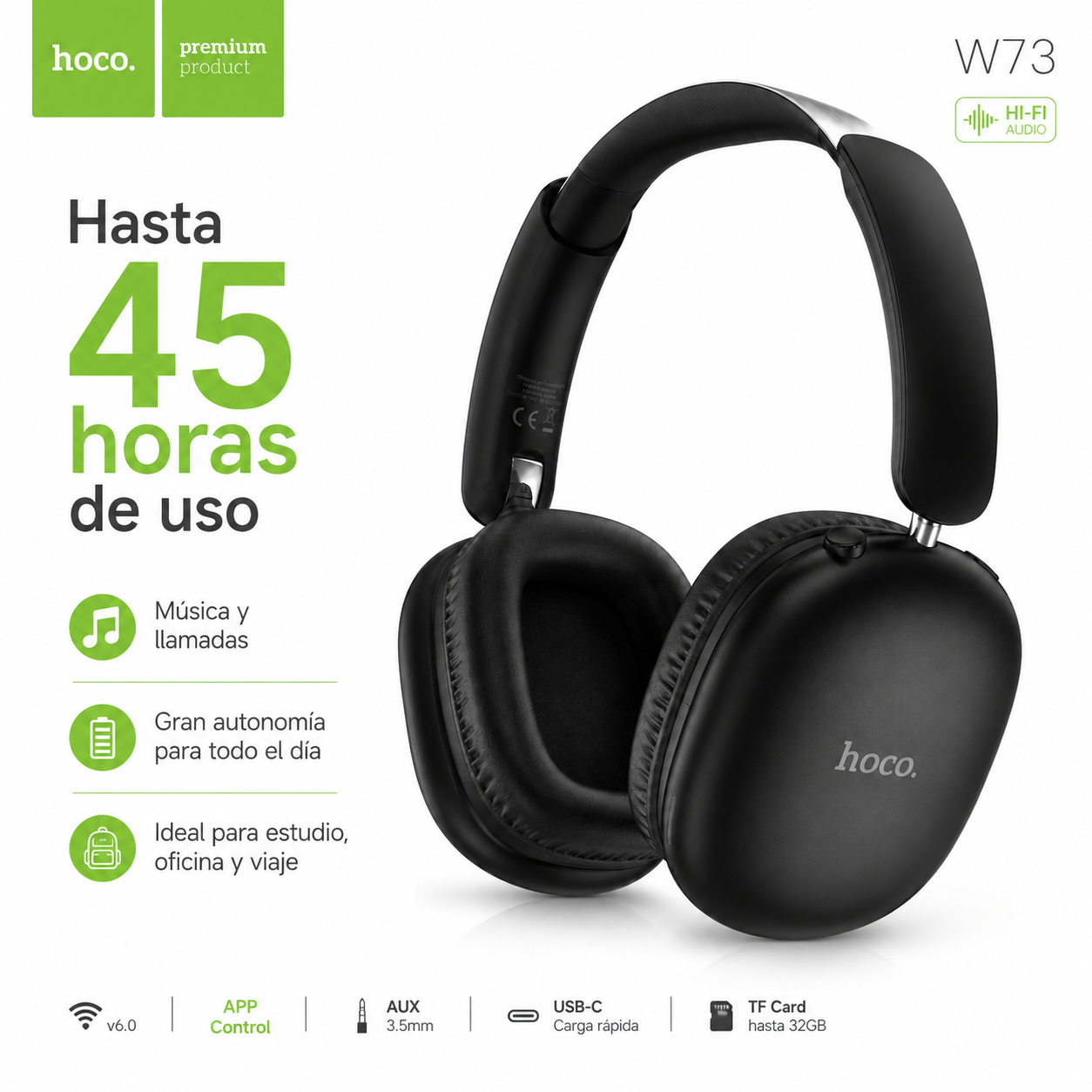 Audifonos Hoco W73 Bluetooth Over Ear HiFi 45 Horas-2