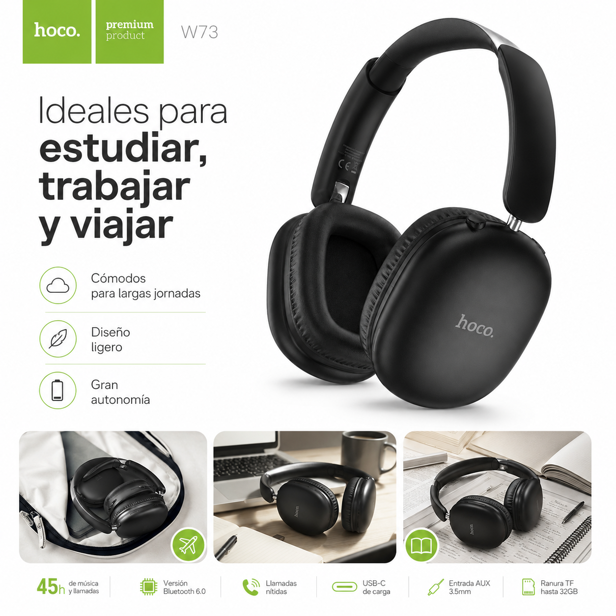 Audifonos Hoco W73 Bluetooth Over Ear HiFi 45 Horas-7